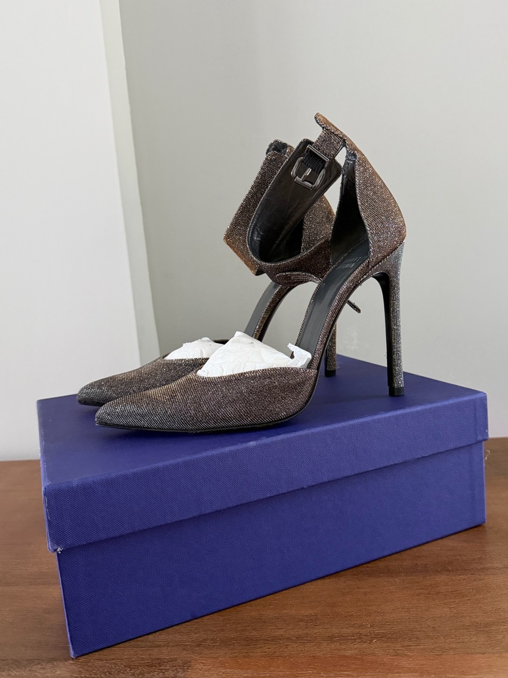 Stuart Weitzman Cuff Sparkle Pointed-Toe Stiletto Pumps with Ankle Strap